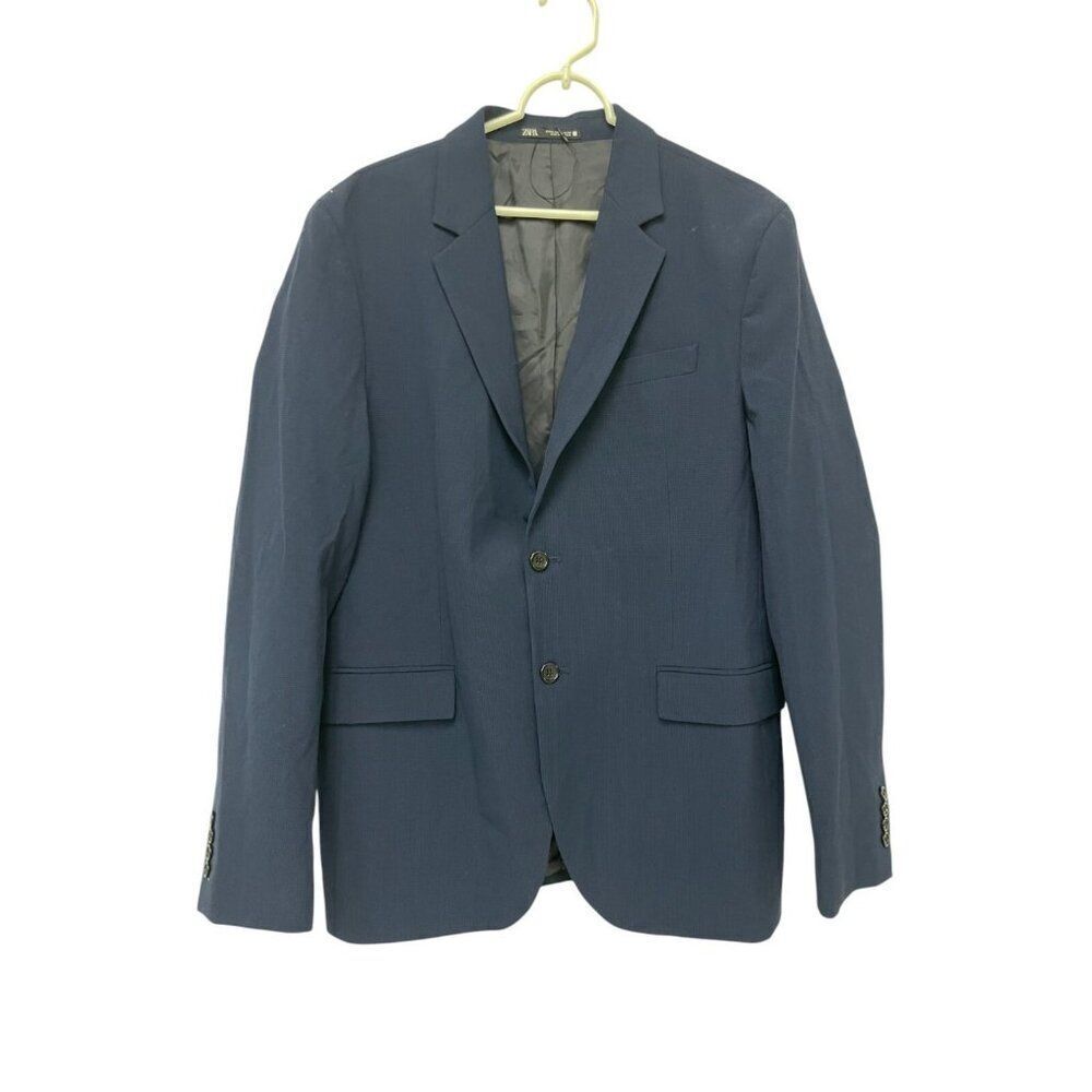 Zara Mens Blazer Jacket EU 52 US 42 Navy Blue Single Breasted Sport Coat NWOT
